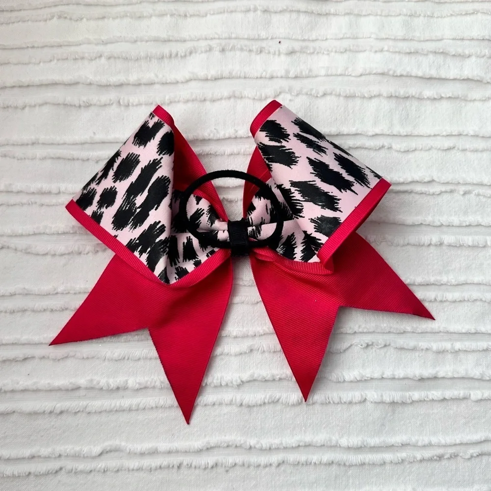Leopard Print Pink and Black Hair Bow